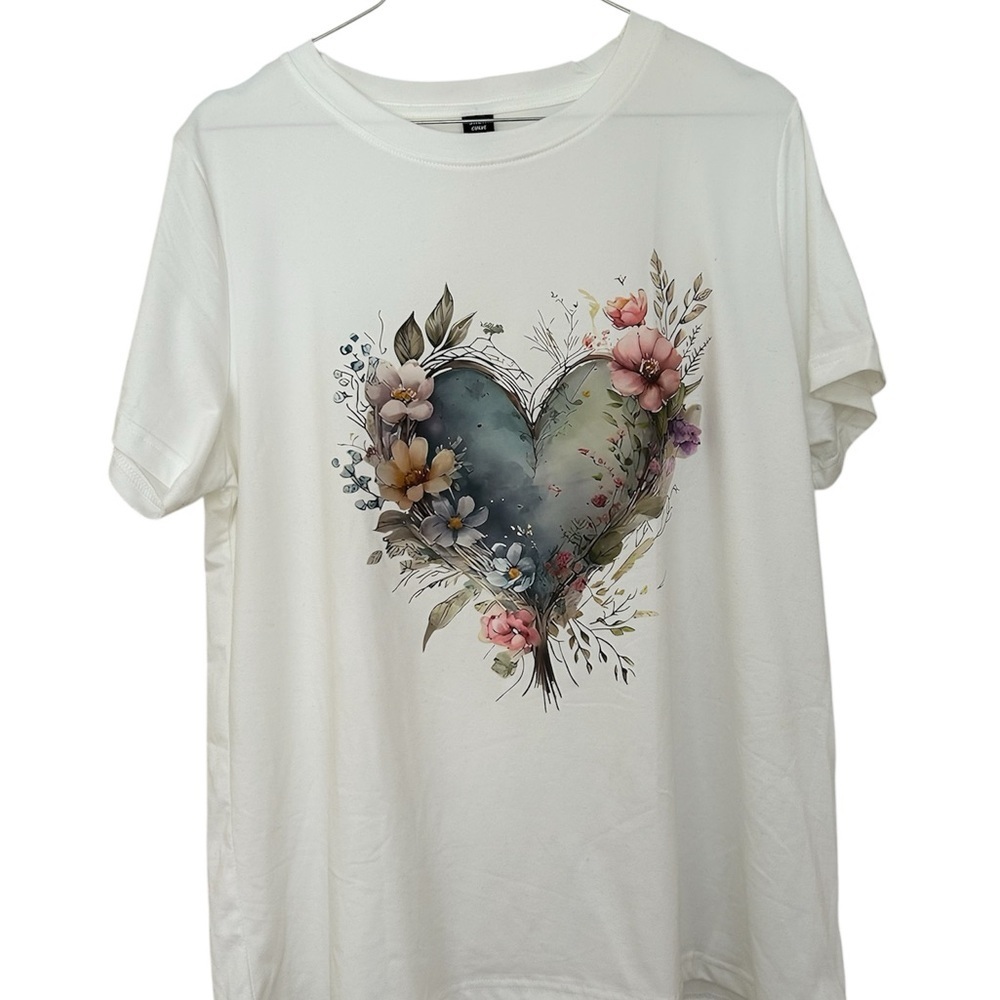 SHEIN White Floral Graphic Tee